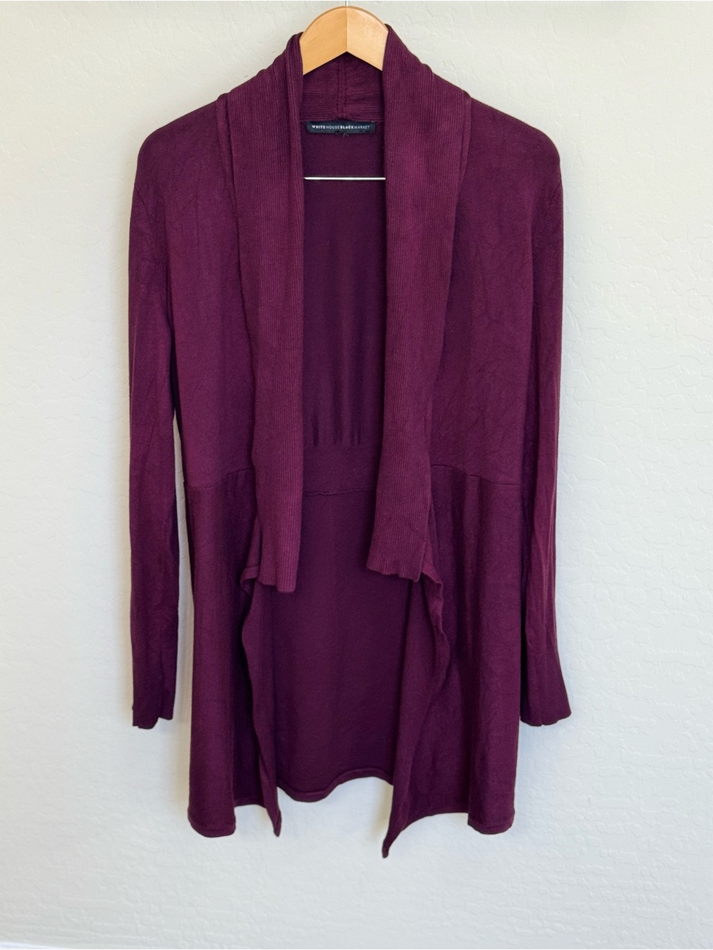 White House Black Market Burgundy Ribbed Open Front Draped Cardigan Sweater M